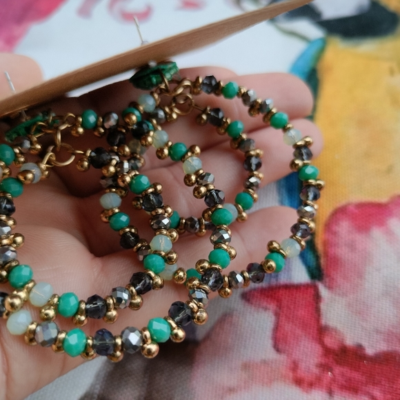 🐦The Mosaic Collection🐦Turquoise and Gold Boho Beaded Earrings - Picture 8 of 16